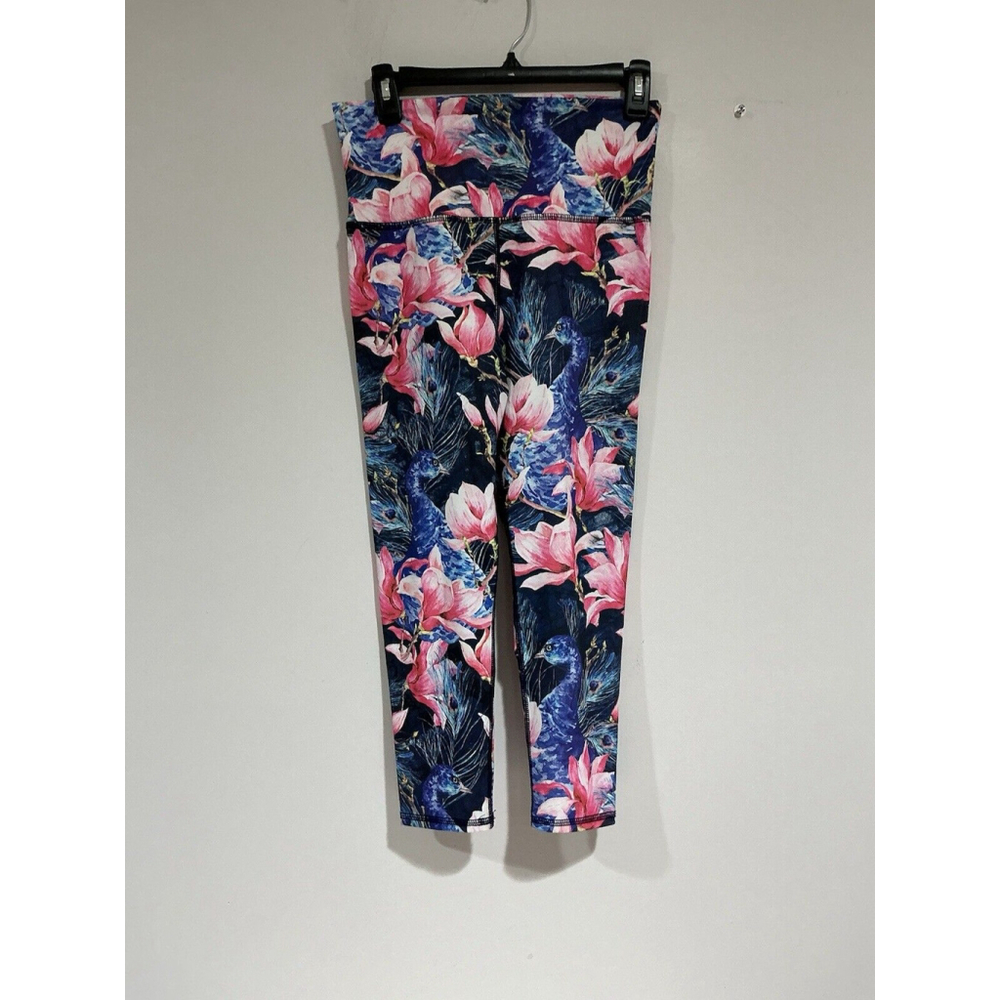Womans Evolution & Creation High Waist Cropped Leggings Pink Blue Floral Medium